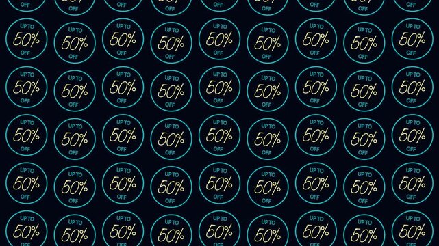 Cyber Monday Sale Neon Pattern Animation With Fifty Percent Off Badges Loop.