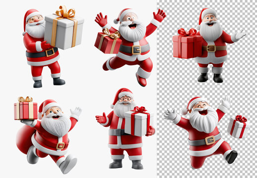 8 Cutout Santa Claus with Gifts Isolated on White Clean background Mockup