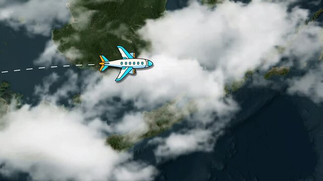 Flight Path Animation from Singapore to Sydney with Airplane and Location Pin