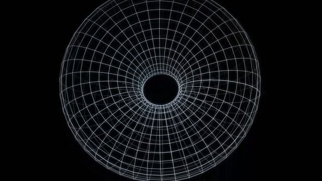 Wireframe 3D torus shape glowing against a deep black background showcasing mathematical geometry