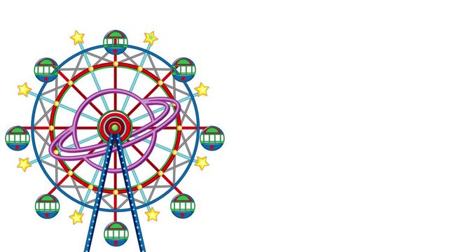 Animated Cartoon Ferris Wheel Turning on Isolated White Background