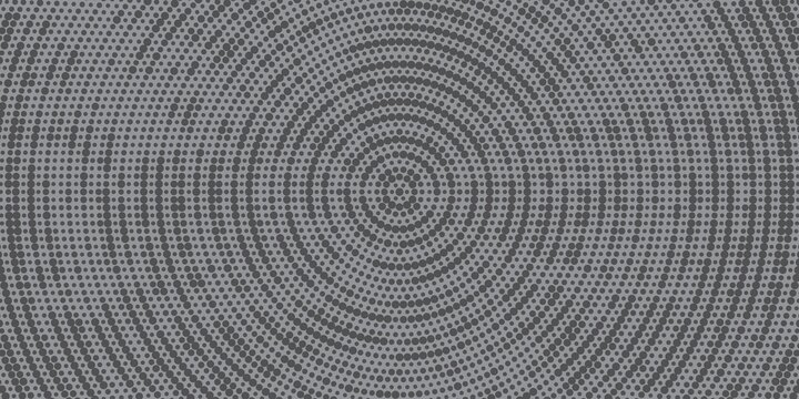 Black radial halftone circles. Dotted sound wave rings. Stippled epicenter, target, radar icon concept. Ripple concentric signal vibration element. Vector round dashed and dotted