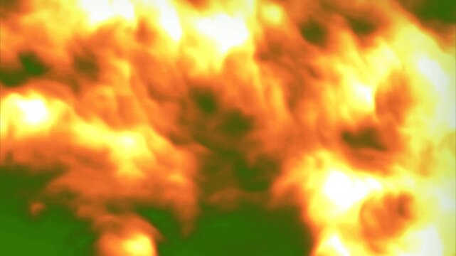 Animated Orange Fire Clouds with Glowing Yellow Flames on Green Background