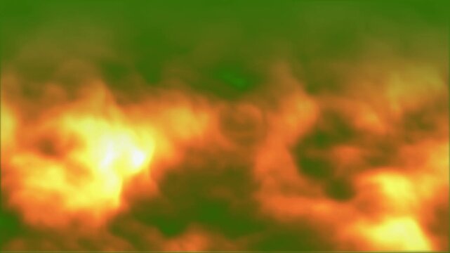 Fiery Smoke Clouds with Glowing Orange Flames on Green Background