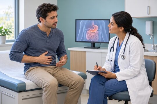 doctor discusses unexplained digestive symptoms with patient