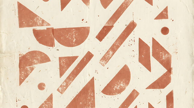 Red geometric pattern containing various triangle and rectangle shapes arranged in an abstract composition on paper.