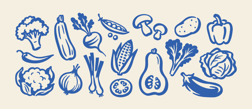 Vegetable Collection Hand Drawn Doodle Set