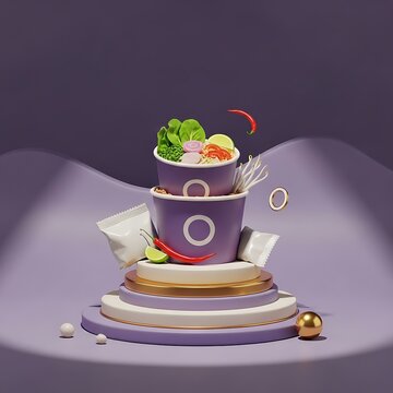Isometric salad in a modern coffee cup on saucer