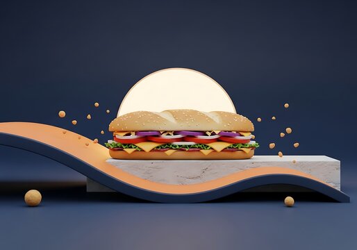 Space burger floating among planets and stars