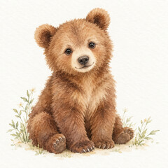 Cute Baby Brown Bear Watercolor Nursery Illustration © Gusti