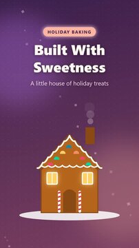 Gingerbread house assembling with candy decorations, seamless loop holiday animation