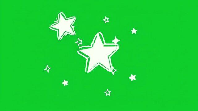 Twinkling White Cartoon Stars Animation on Green Screen, Doodle-Style Sparkles with Blinking Lights, 4K Chroma Key Background Effect
