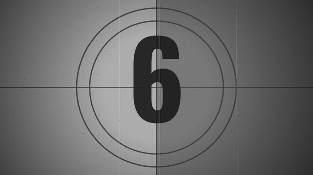 Vintage film countdown timer showing numbers 10, 5, and 0 in sequence with light leaks and grain effect