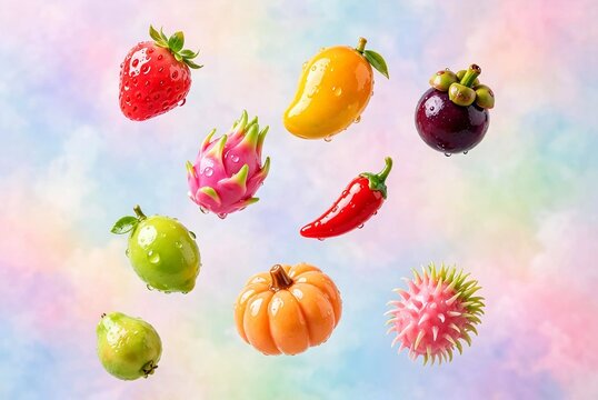 Thai luk chup miniature fruit shaped mung bean dessert floating, colorful 5K