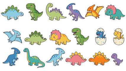 Cute Colorful Dinosaur Collection for Kids with Cartoon Prehistoric Animals © Matloob