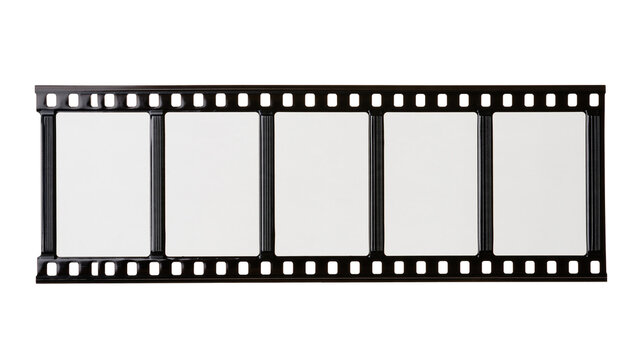 Black 35mm film strip with five empty rectangular frames