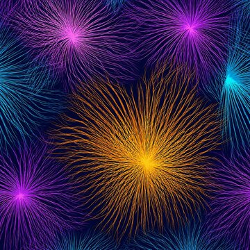 Colorful digital fireworks explosion with bright sparks and vibrant colors