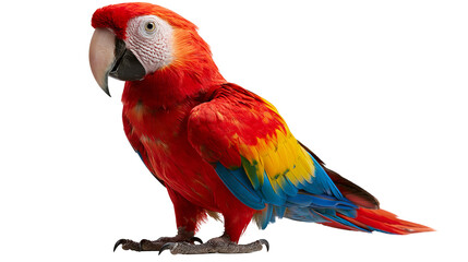 Vibrant scarlet macaw parrot with red yellow and blue feathers © Eike