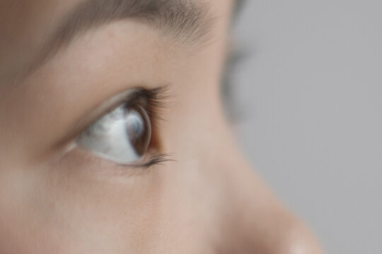 Close-up profile of Southeast Asian boy's eye