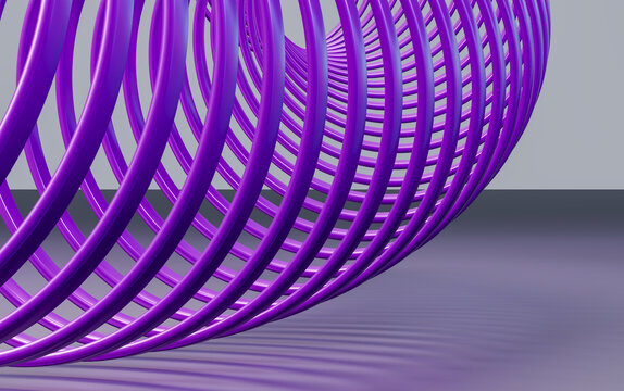 Purple 3d rendered spiral rings forming abstract geometric pattern