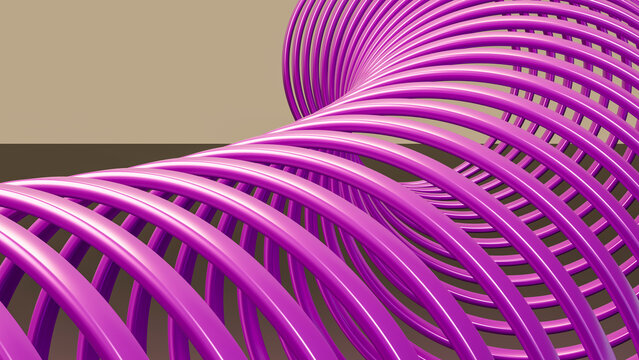Abstract purple metal spring coil featuring symmetrical spiral design
