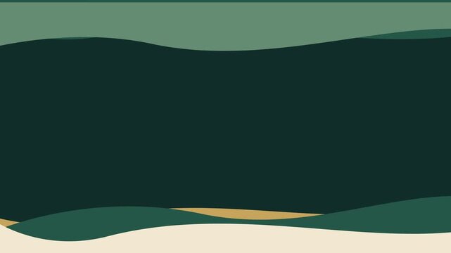 Minimalist Abstract Aurora and Organic Flowing Curves Background in Muted Pine Green and Antique Gold for Modern Christmas Motion Graphics
