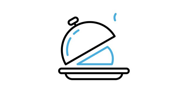 Animated serving food with cloche plate icon. Tray and hot meal animation video loops for restaurant, dinner, catering, cafes, culinary menu, chef or waiter service. Motion graphics with alpha channel