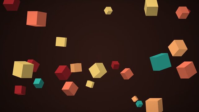 Abstract 3D animation of colorful cubes floating and rotating in a dark void, representing data or digital concepts