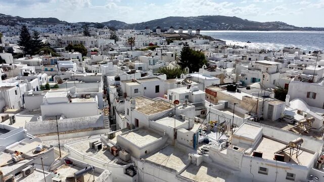 aerial pullout over mykonos greece