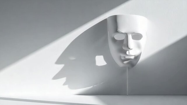 White mask on a light background with shadows and reflections