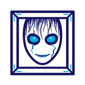 Scary halloween ghost face inside a square frame isolated graphic