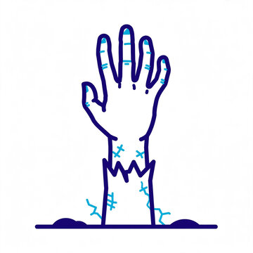 Halloween zombie hand rising from grave isolated graphic element for