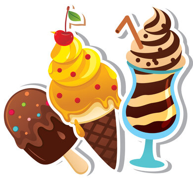 Delicious ice cream vector illustration - Cone and chocolate milkshake