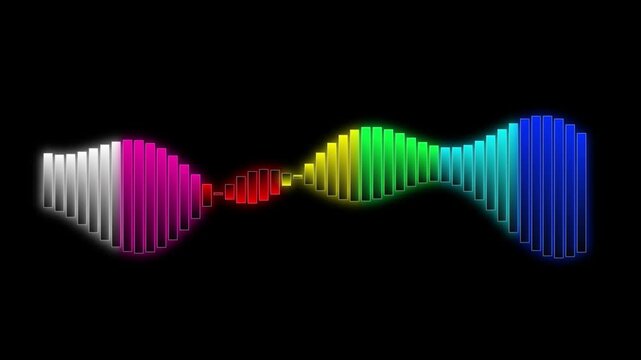Abstract rainbow sound wave equalizer, pulsing digital audio spectrum background, music visualization