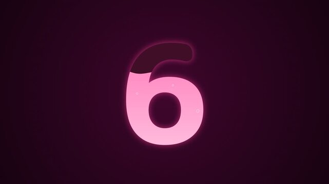 Digital countdown timer animation showing numbers 10, 5, and 0 in pink neon glow against a dark purple background