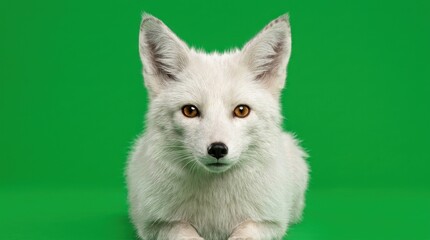 Fototapeta premium Majestic white fox staring forward on green screen.
