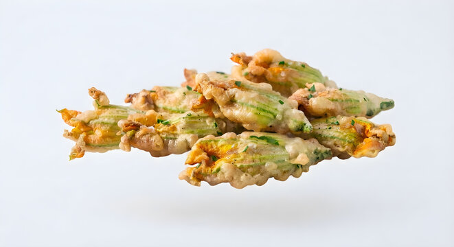 Fresh zucchini flowers in a white background isolated
