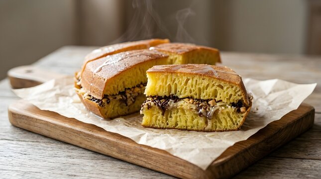 Indonesian Martabak Manis Sweet Pancake with Chocolate, Cheese and Peanut Filling