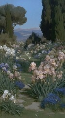 Fototapeta premium Serene floral landscape wallpaper for mobile