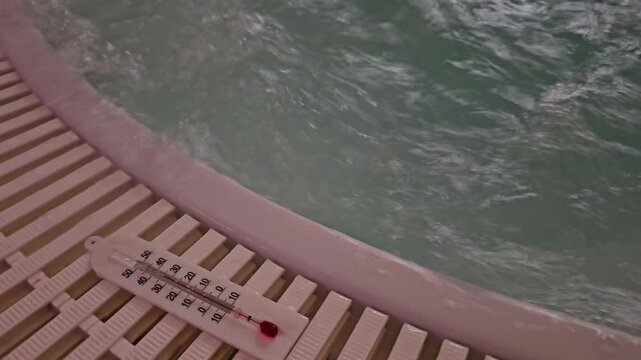 Water temperature reading in a hot tub during a relaxing afternoon session