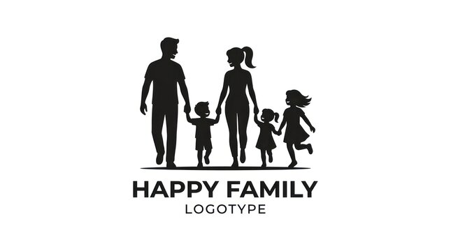 Silhouette of parents and children walking together as a unified family unit