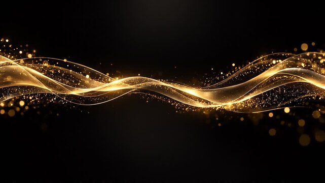 Luxurious video of golden light waves flowing on black