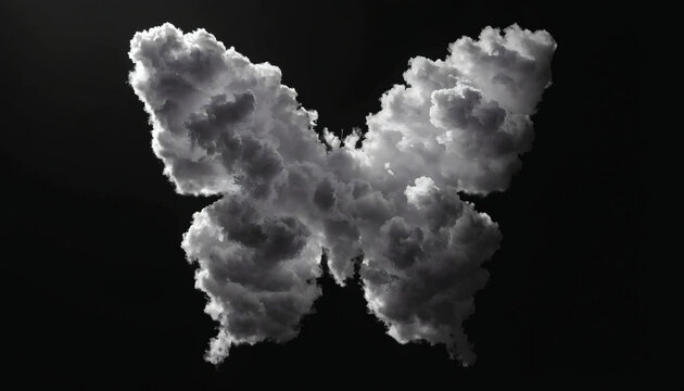 Cloud shaped like a butterfly in black and white, monochrome