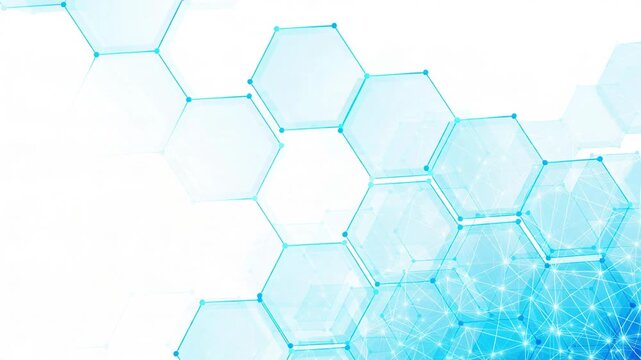Clean video of cyan glass hexagons and a digital network