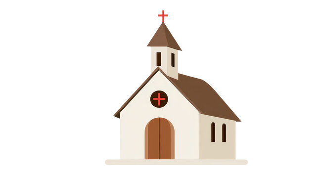 Simple flat vector illustration of a small church building with a cross on the roof isolated on transparent background