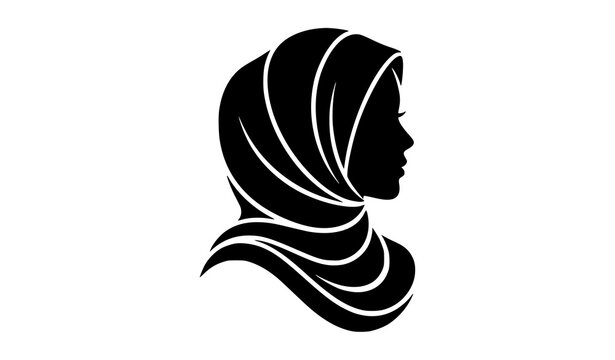 Stylized woman head silhouette wearing elegant hijab icon vector illustration