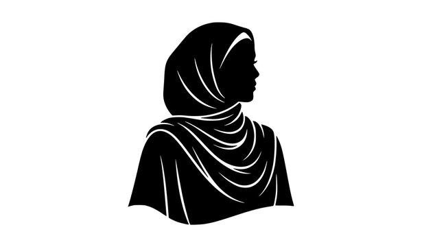 Traditional modest islamic woman silhouette in flowing headscarf vector graphic