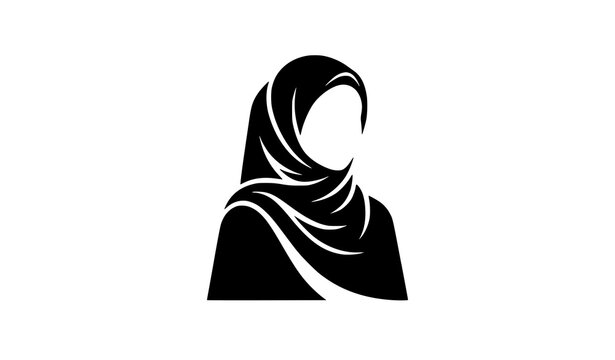 Modern geometric muslim woman hijab silhouette icon modest fashion vector