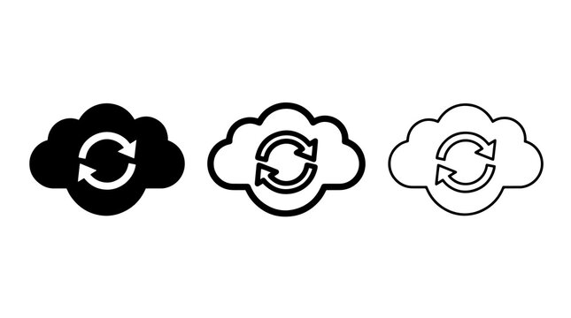 Black cloud sync icons with circular reload arrows