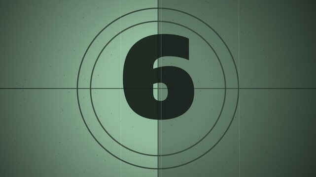 Vintage film countdown timer showing numbers 10 5 and 0 in sequence with retro green hue and film grain effect